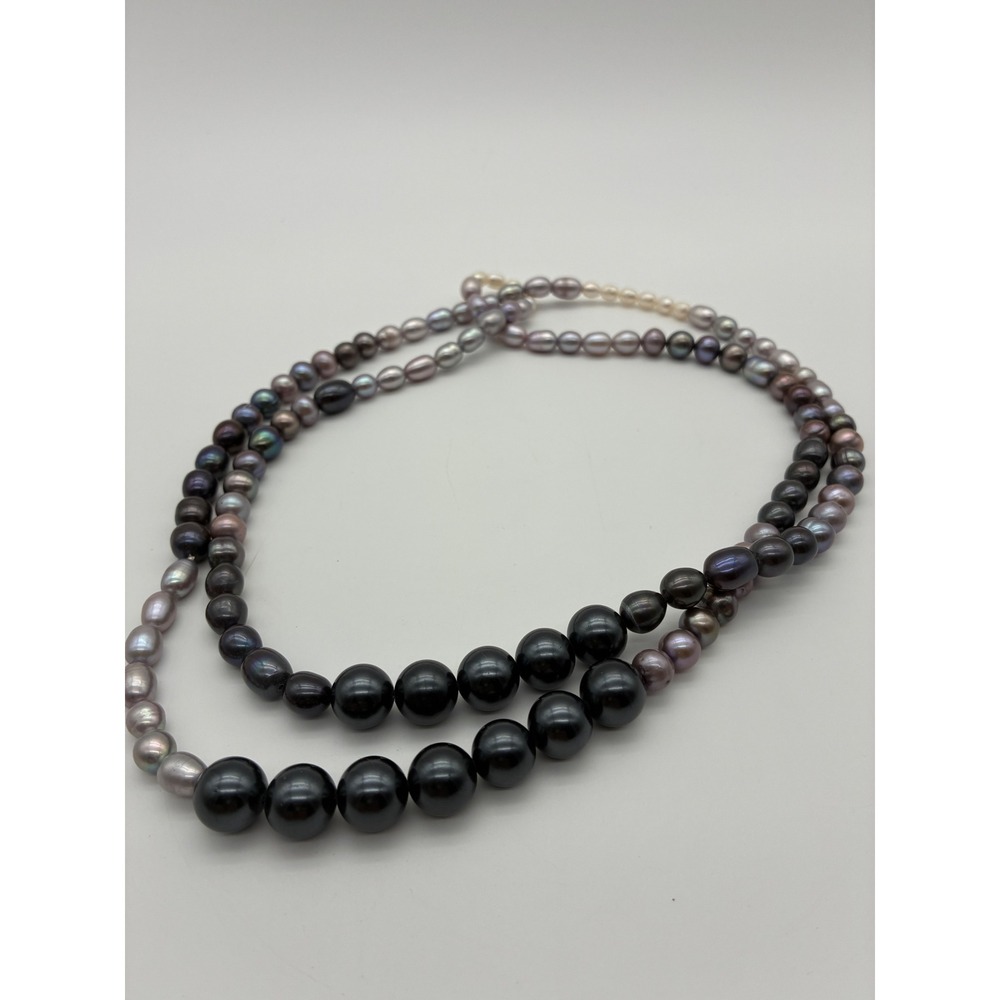 Ombre Freshwater Pearl Necklace Iridescent Black Purple Grey Cream 21 Inch